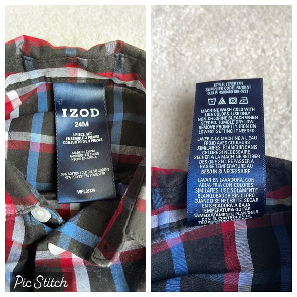 Izod Christmas Reindeer Snowflake Outfit Sweater Vest Shirt Pants Size 24 months - Picture 9 of 16